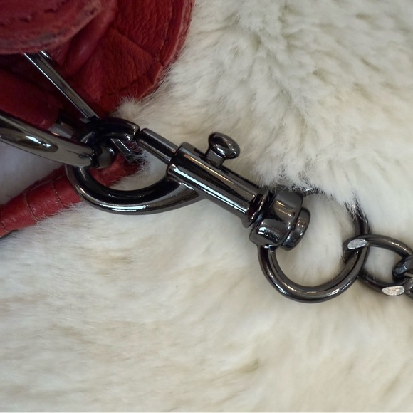 LIEBESKIND Berlin Red Leather Mini Crossbody Bag Chain Strap Cowhide - Picture 13 of 15